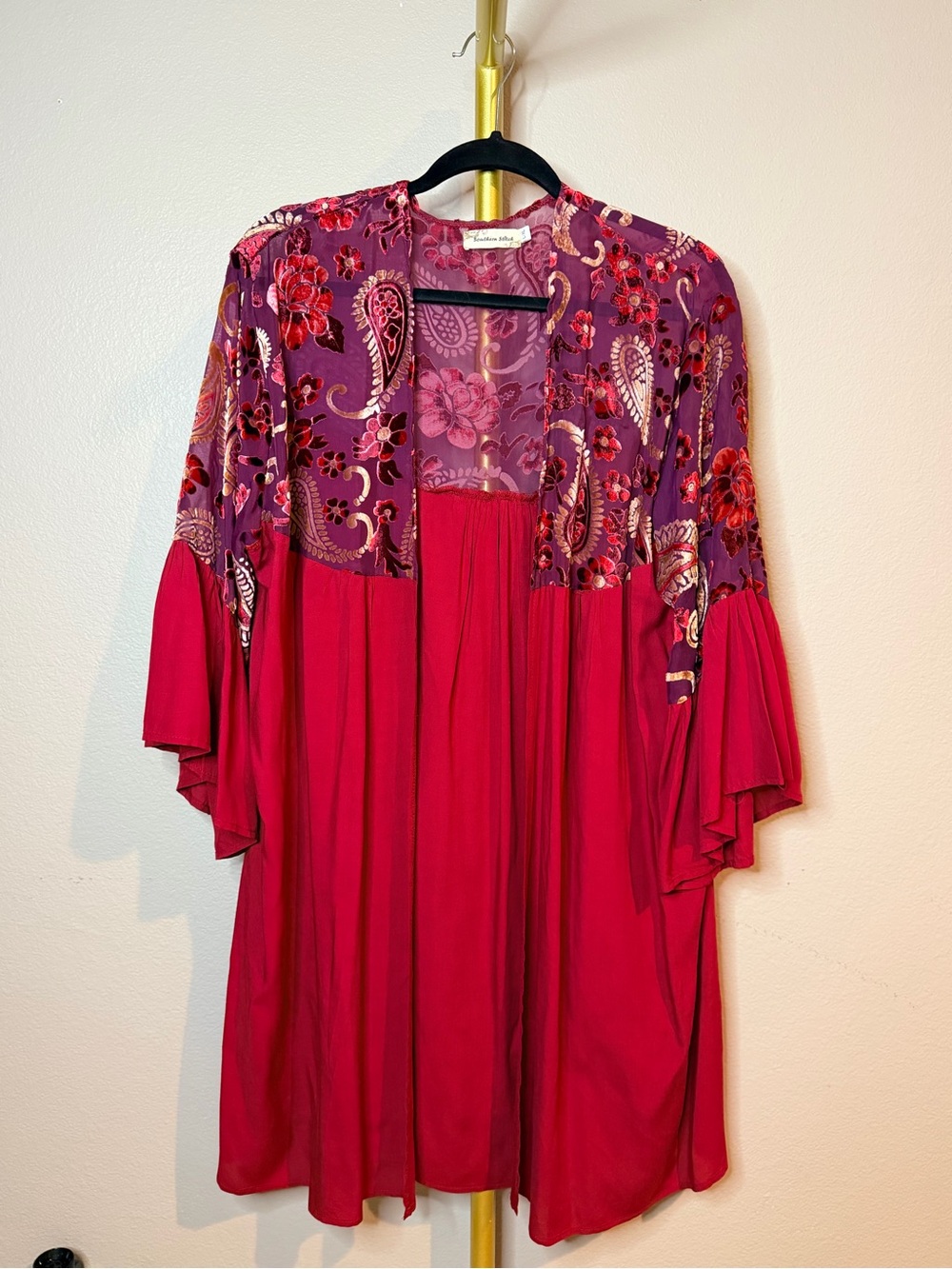 Southern Stitch Red & Purple Floral Kimono Top